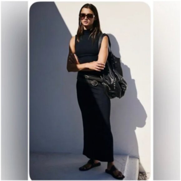 House of Harlow 1960 Black Ribbed Mock Neck Bodycon Maxi Dress Sleeveless Medium - Picture 1 of 8